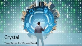  Presentation with economy - Theme with concept of circular economy background and a light blue colored foreground