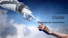  Presentation with creation - PPT theme having concept of creation mixed media background and a light blue colored foreground