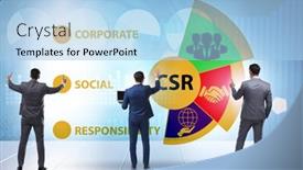  Presentation with social responsibility - Presentation design enhanced with concept-of-csr-corporate-social background and a light blue colored foreground