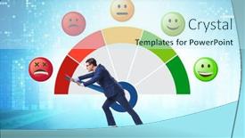  Presentation with customer satisfaction - Slide deck having concept-of-customer-satisfaction background and a cool aqua colored foreground