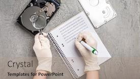  Presentation with hard disk - Amazing slide deck having concept-of-data-recovery-engineer backdrop and a coral colored foreground