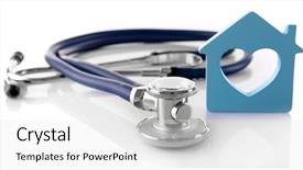  Presentation with house window - Slide set with concept of family medicine - blue background and a white colored foreground