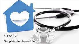  Presentation with house window - PPT layouts having concept of family medicine - blue background and a white colored foreground