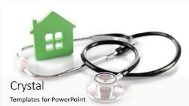  Presentation with green house - Slide set with concept of family medicine - green house and stethoscope isolated on white background background and a white colored foreground