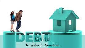  Presentation with mortgage - Beautiful slide deck featuring concept of family taking mortgage loan for house backdrop and a teal colored foreground