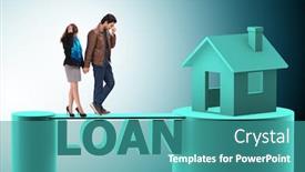 Presentation with mortgage - Slide set consisting of concept of family taking mortgage loan for house background and a teal colored foreground