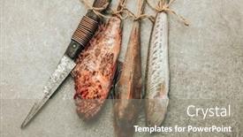  Presentation with food fish - Presentation theme having concept-of-fresh-marine-food background and a gray colored foreground