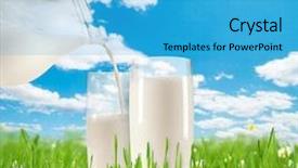  Presentation with cow milk - Presentation design featuring concept of fresh milk pouring background and a teal colored foreground
