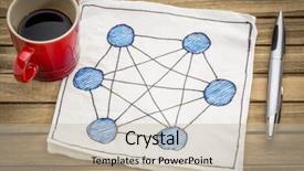  Presentation with computer network - Theme featuring concept of fully connected computer network mesh - napkin doodle with a cup of espresso coffee background and a mint green colored foreground