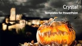  Presentation with scary halloween - Presentation theme with concept of halloween pumpkin on wooden planks blur scary castle on background background and a dark gray colored foreground