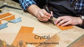  Presentation with leather craft - Cool new PPT theme with concept of handmade craft production backdrop and a coral colored foreground