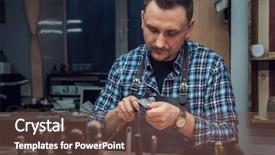  Presentation with leather craft - Slide set enhanced with concept of handmade craft production background and a violet colored foreground