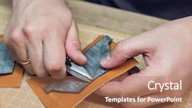  Presentation with leather craft - Audience pleasing slide deck consisting of concept of handmade craft production backdrop and a coral colored foreground