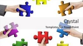 Presentation with holding puzzle pieces - Colorful presentation design enhanced with concept of help or working together hands holding various color puzzle pieces on white background backdrop and a white colored foreground