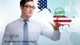  Presentation with immigration - Slide set enhanced with concept-of-immigration-to-usa background and a light blue colored foreground