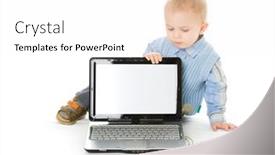  Presentation with laptop - Beautiful slide deck featuring concept-of-little-businessman backdrop and a white colored foreground