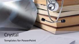  Presentation with medical book - PPT layouts with concept of medical education background and a light gray colored foreground