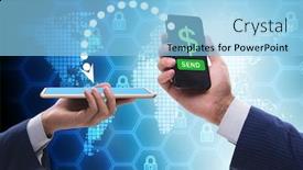  Presentation with concept - Audience pleasing PPT layouts consisting of concept-of-mobile-wallet-transfers backdrop and a light blue colored foreground