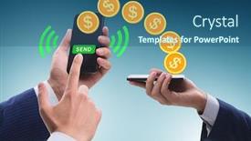  Presentation with concept - Presentation theme having concept-of-mobile-wallet-transfers background and a ocean colored foreground