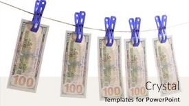  Presentation with money laundering - PPT layouts having concept of money laundering - dollars are drying on cord isolated on white background background and a soft green colored foreground