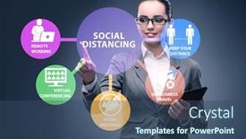  Presentation with social distancing - Amazing PPT theme having concept-of-office-social-distancing backdrop and a ocean colored foreground