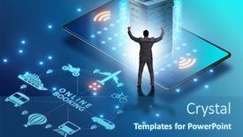  Presentation with concept - Amazing PPT layouts having concept-of-online-booking backdrop and a ocean colored foreground