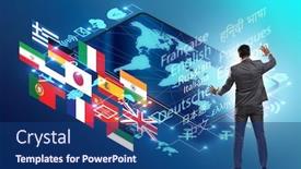  Presentation with translation - Slide deck with concept-of-online-foreign-language background and a ocean colored foreground