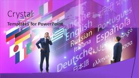  Presentation with translation - Slide set enhanced with concept-of-online-foreign-language background and a lilac colored foreground