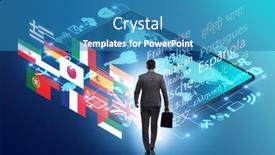  Presentation with translation - Colorful presentation theme enhanced with concept-of-online-foreign-language backdrop and a teal colored foreground