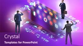  Presentation with translation - Colorful slide deck enhanced with concept-of-online-foreign-language backdrop and a violet colored foreground