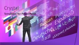  Presentation with foreign - Colorful PPT layouts enhanced with concept-of-online-foreign-language backdrop and a lilac colored foreground