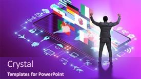  Presentation with translation - Cool new presentation theme with concept-of-online-foreign-language backdrop and a violet colored foreground