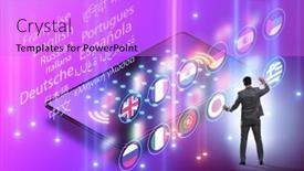  Presentation with translation - Amazing PPT theme having concept-of-online-foreign-language backdrop and a lilac colored foreground