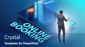  Presentation with hotel - Theme enhanced with concept-of-online-hotel-booking background and a ocean colored foreground