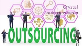  Presentation with business outsourcing - Slide set with concept of outsourcing in modern background and a pink colored foreground