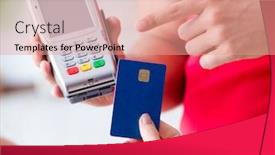  Presentation with pos - PPT theme with concept-of-paying-with-pos background and a coral colored foreground