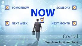  Presentation with later - Slides having concept-of-procrastination-with-now background and a light blue colored foreground