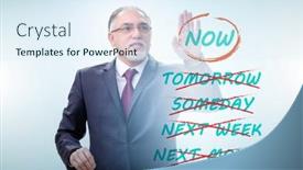  Presentation with later - PPT theme with concept-of-procrastination-with-now background and a sky blue colored foreground