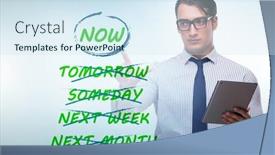  Presentation with later - Presentation theme enhanced with concept-of-procrastination-with-now background and a sky blue colored foreground