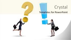  Presentation with question marks - Slide deck enhanced with concept-of-question-and-exclamation background and a blonde colored foreground