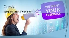  Presentation with customers - Audience pleasing PPT theme consisting of concept-of-receiving-feedback backdrop and a light blue colored foreground