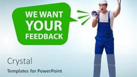  Presentation with customers - Colorful slide set enhanced with concept-of-receiving-feedback backdrop and a sky blue colored foreground