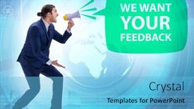 Presentation with customers - Audience pleasing presentation design consisting of concept-of-receiving-feedback backdrop and a light blue colored foreground