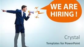  Presentation with recruitment - Audience pleasing presentation theme consisting of concept-of-recruitment-with-businessman backdrop and a sky blue colored foreground