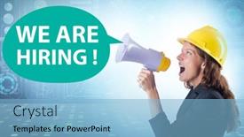  Presentation with recruitment - Presentation theme featuring concept-of-recruitment-with-businesswoman background and a light blue colored foreground