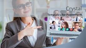  Presentation with video conferencing - Presentation design having concept-of-remote-video-conferencing background and a light gray colored foreground