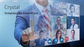  Presentation with video conferencing - Presentation theme featuring concept-of-remote-video-conferencing background and a light blue colored foreground