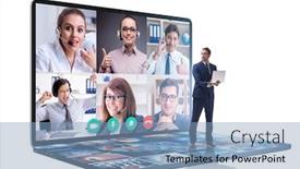  Presentation with video conferencing - Cool new presentation design with concept-of-remote-video-conferencing backdrop and a light blue colored foreground