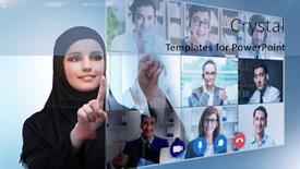  Presentation with video conferencing - Presentation design having concept-of-remote-video-conferencing background and a light blue colored foreground