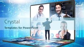  Presentation with video conferencing - Colorful presentation theme enhanced with concept-of-remote-video-conferencing backdrop and a arctic colored foreground